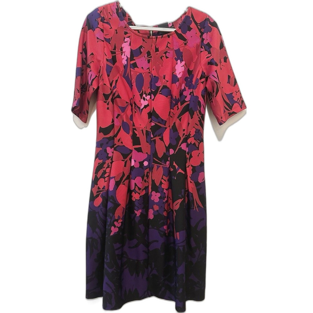 Gabby Skye Fit & Flare Floral Dress Size 8 Red Purple Stretch Lined Exposed Zip